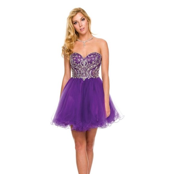 NEW OFF SHOULDER STRAPLESS BABY DOLL DRESS EMBROIDERED WITH RHINESTONES JT 751 - Picture 3 of 9